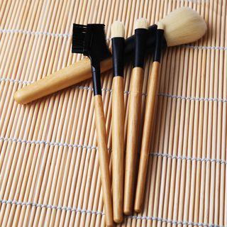 Set Of 5: Makeup Brush With Bamboo Handle Wood Color - One Size