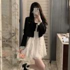 Long-sleeve Lace Mini A-line Dress / Cropped Blazer / Set