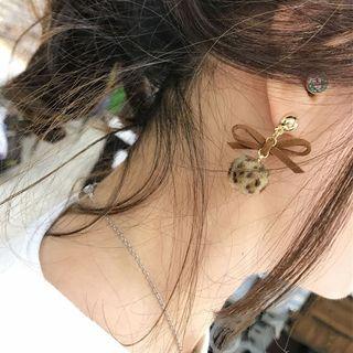 Leopard Print Bobble & Bow Dangle Earring 1 Pair - As Shown In Figure - One Size