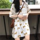 Bow Print Elbow-sleeve Dress