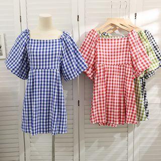 Boatneck Checker Mini Dress