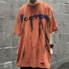 Elbow-sleeve Spray Print T-shirt