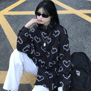 Heart Pattern Shirt Black - One Size