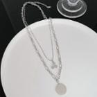 Flower Disc Cherry Pendant Layered Alloy Necklace 01 - 1pc - Silver - One Size