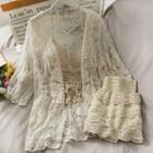 Set: Fringed Halter Top + Lace Light Top + Shorts Almond - One Size