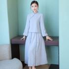 Embroidered Long-sleeve Hanfu Top / Skirt