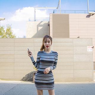 Round-neck Stripe Bodycon Dress