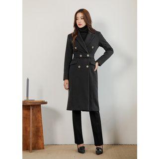 Double-breasted Slim-fit Coat With Belt
