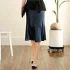 Tall Size Elasticized-waist Satin Flared Midi Skirt