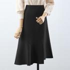 Puff-sleeve Blouse / Asymmetrical Midi A-line Skirt