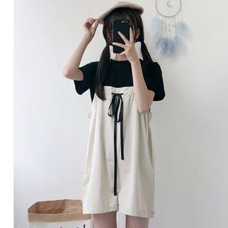Plain Short-sleeve T-shirt / Drawstring Suspender Shorts