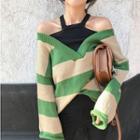 Mock-two Striped Halter Sweater