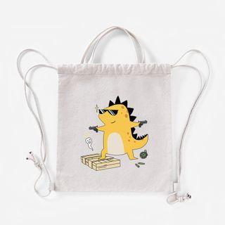 Dinosaur Print Canvas Drawstring Shopper Bag