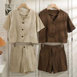 Set: V-neck Loose Shirt + Shorts