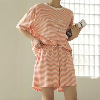 Letter Stripe T-shirt & Shorts Set