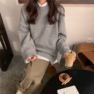 Long-sleeve Split Hem Plain Sweater