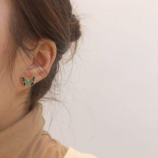 Butterfly Stud Earring 1 Pair - S925 Silver Steel - Butterfly - Dark Green - One Size