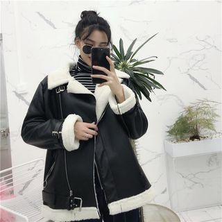 Fleece-lined Faux Leather Biker Jacket