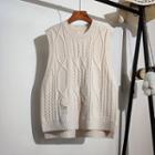 Round-neck Cable-knit Ripped Knit Vest
