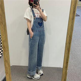 Heart Accent Denim Dungaree Pants