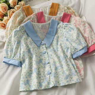 Colorblock Floral Crop Shirt
