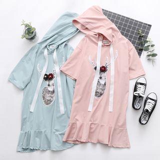 Short-sleeve Deer Print Hoodie Dress