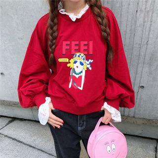 Lace Trim Printed Pullover