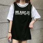 Contrast Trim Lettering Vest