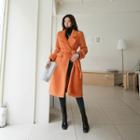 Double-breasted Eco Fur Coat & Sash Orange - One Size