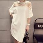 Perforated Elbow Sleeve T-shirt Dress