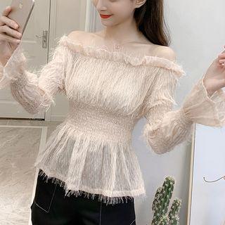 Fringed Smocked Chiffon Blouse
