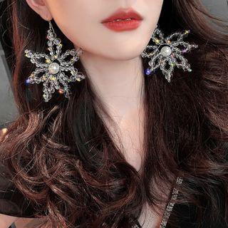Rhinestone Floral Drop Earring 1 Pair - Transparent Beads - Silver - One Size