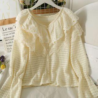 Lace Ruffle-trim Eyelet Loose Shirt
