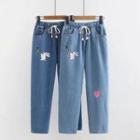 Embroidered Rabbit Straight Fit Jeans
