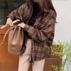 Loose-fit Plaid Shirt Brown - One Size