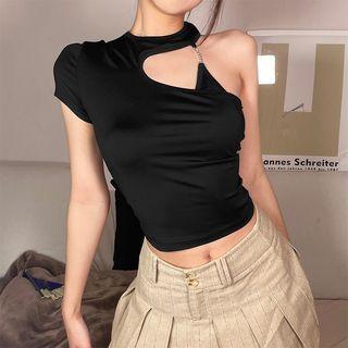 Short-sleeve One-shoulder Cut-out Top