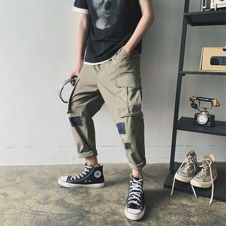 High-waist Denim Panel Cargo Pants