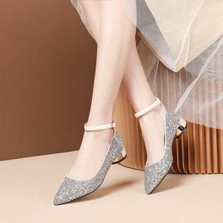 Glitter Chunky Heel Ankle Strap Sandals