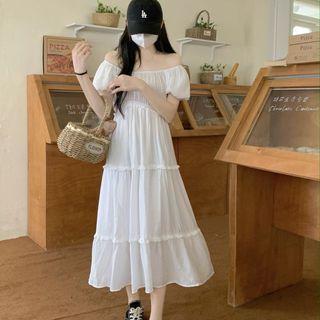 Off-shoulder Layered A-line Dress White - One Size