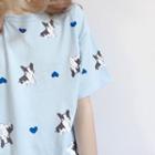 Set: Dog Print Short Sleeve T-shirt + Striped Culottes