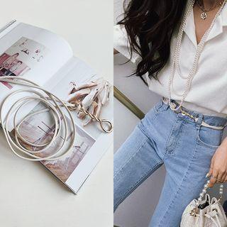 Twisted-buckle Thin Belt Cream - One Size