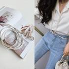 Twisted-buckle Thin Belt Cream - One Size