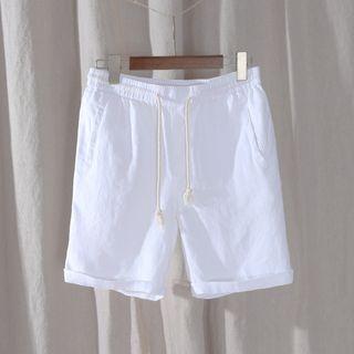 Drawstring Waist Linen Shorts