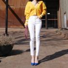 High-waist Button-front Skinny Pants