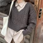 Long-sleeve Shirt / Cable Knit Sweater / Wide-leg Pants
