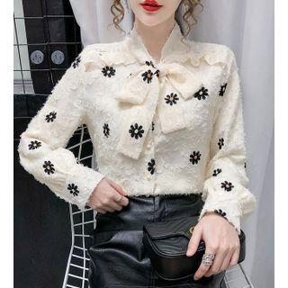 Bow-neck Floral Lace Blouse