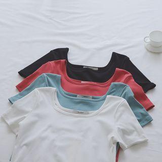 Plain Square-sleeved Short-sleeved Top