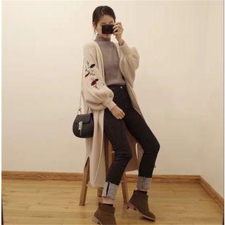 Loose-fit Lantern Sleeve Embroidered Cardigan