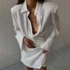 Asymmetrical Long-sleeve Shirred Sheath Dress