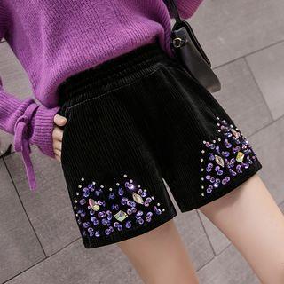 Sequined Rhinestone Corduroy Shorts